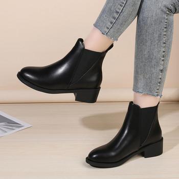 Обувки Дамски 2023 Дамски ботуши до глезена Класически модерни ботуши Дамски плътни приплъзващи се разтегливи шевни Обувки с кръгли пръсти и масивен ток Дамски