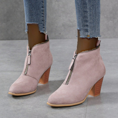 Suures suuruses naiste leopardimustriga paksu kontsaga poolsaapad naiste sügiskingad Flock lukuga naiste lühikesed saapad platvormkingad