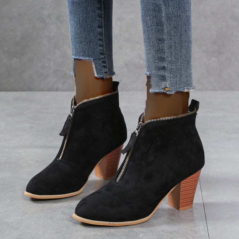 Suures suuruses naiste leopardimustriga paksu kontsaga poolsaapad naiste sügiskingad Flock lukuga naiste lühikesed saapad platvormkingad