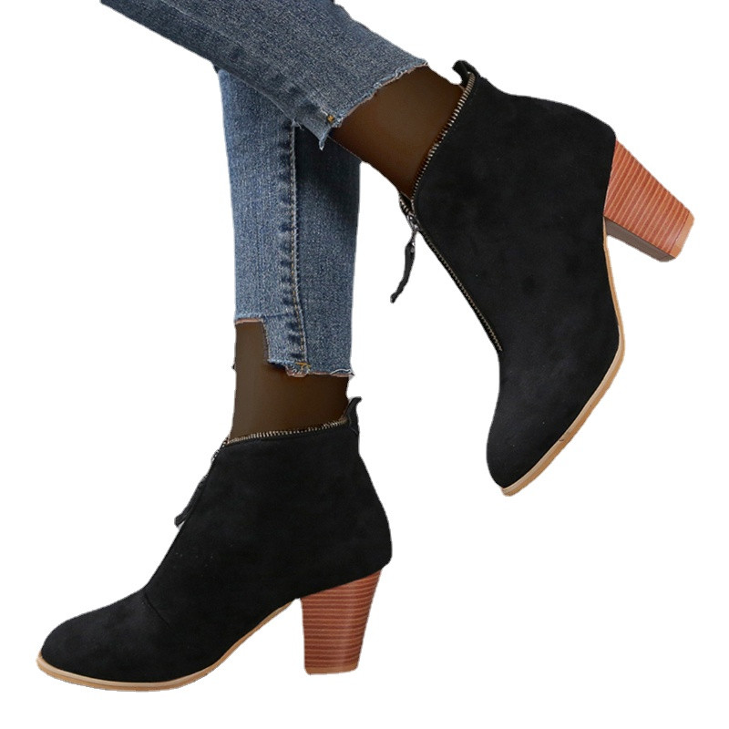 Suures suuruses naiste leopardimustriga paksu kontsaga poolsaapad naiste sügiskingad Flock lukuga naiste lühikesed saapad platvormkingad