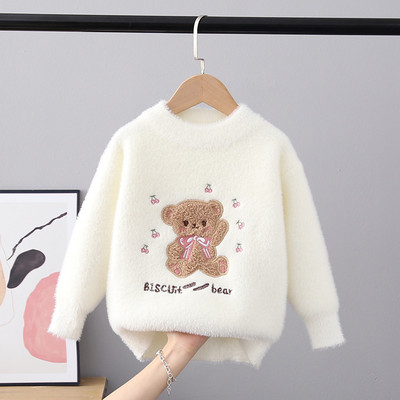 Pulover pentru copii de toamnă 2023 Pulover pentru fete tricotaje cu gât rotund Pulover cald cu mânecă lungă cu urs de desene animate la modă pentru copii