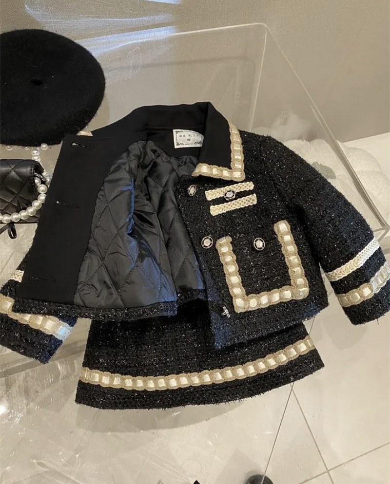 Novi dvodijelni set od tvida za djevojčice Odjeća za zimsko odijelo za 1-10 godina Dječja pamučna podstavljena jakna Kaput + suknja Dječja klasična odjeća