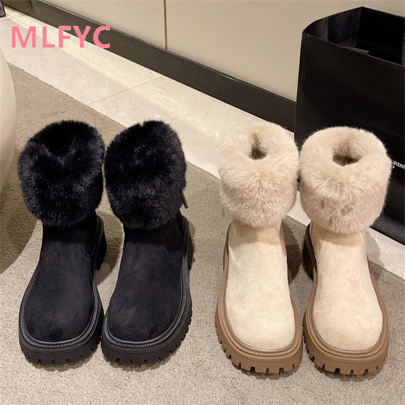 Női hócsizma 2023 télen új plüss és vastag rövid csizma, külső pamut cipővel.