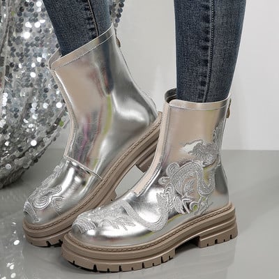 Naiste 2023. aasta kingad, tõmblukuga naiste saapad, mood tikandid, moodsad naiste saapad, kvaliteetsed platvormid poolsaapad, naiste kingad