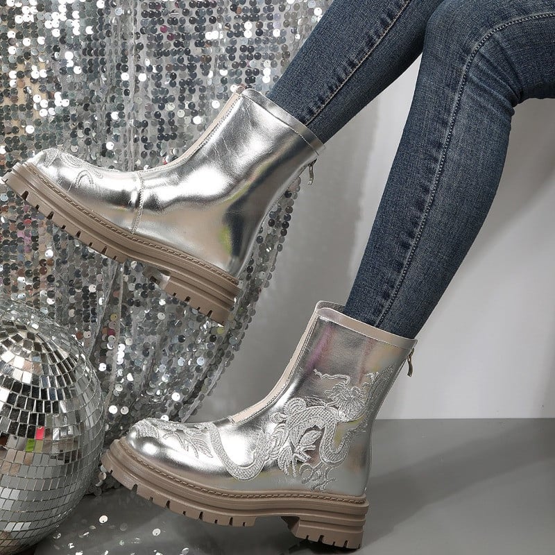 Naiste 2023. aasta kingad, tõmblukuga naiste saapad, mood tikandid, moodsad naiste saapad, kvaliteetsed platvormid poolsaapad, naiste kingad