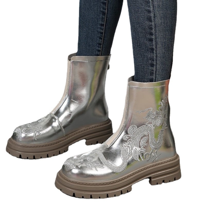 Naiste 2023. aasta kingad, tõmblukuga naiste saapad, mood tikandid, moodsad naiste saapad, kvaliteetsed platvormid poolsaapad, naiste kingad