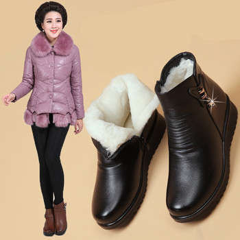 Зимни кожени ботуши Дамски обувки със страничен цип Топли памучни обувки Мека подметка Неплъзгащи се удебелени поларени обувки Botines Para Mujeres