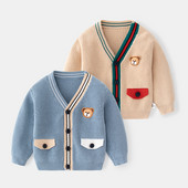 Beebipoistele Tüdrukute kampsun Puuvillane Soe Laste Kootud Pika varrukaga V-kaelusega Võlts Taskutop Väikelapsele Sügistalve Riietus