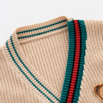 Бебе момчета момичета жилетка пуловер памук топъл детски плетени дълъг ръкав V-образно деколте фалшив джоб горнище за малко дете за есен зимно облекло