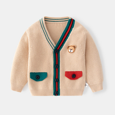 Beebipoistele Tüdrukute kampsun Puuvillane Soe Laste Kootud Pika varrukaga V-kaelusega Võlts Taskutop Väikelapsele Sügistalve Riietus