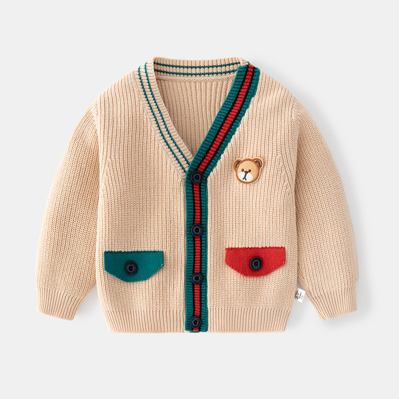 Beebipoistele Tüdrukute kampsun Puuvillane Soe Laste Kootud Pika varrukaga V-kaelusega Võlts Taskutop Väikelapsele Sügistalve Riietus