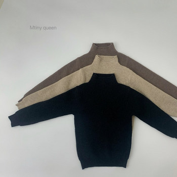 Корейски стил Нови зимни детски свободни плетени пуловери Едноцветна яка с висока яка Бебешки пуловери за момчета Горнища Детски топъл пуловер