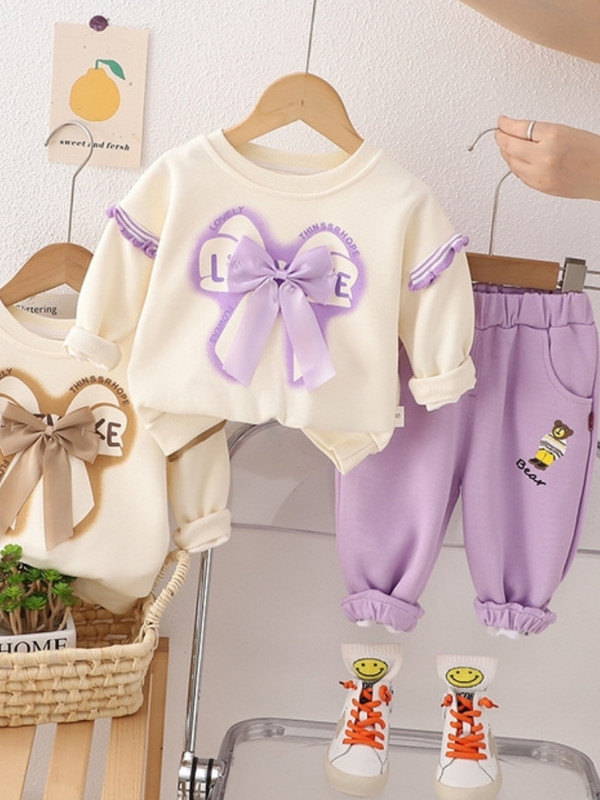 Tüdrukute rõivakomplektid Kevad-sügis Bow Hoodid+ Püksid Komplektid Lastele Riided Kostüümid Magusad Lasteriided 2 4 6 T2Tk