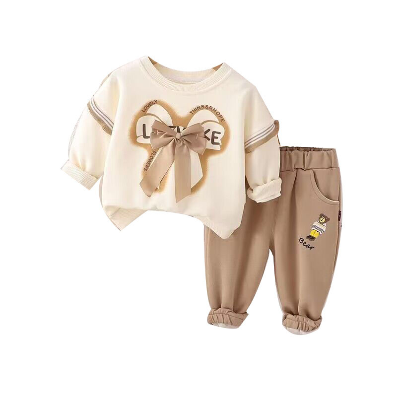 Tüdrukute rõivakomplektid Kevad-sügis Bow Hoodid+ Püksid Komplektid Lastele Riided Kostüümid Magusad Lasteriided 2 4 6 T2Tk