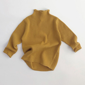 Есен Пролет Корейски стил Едноцветна плетена долна риза с дълги ръкави с високо деколте Бебешки пуловер Пуловер за момичета