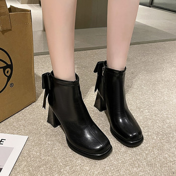 Дамски обувки Модни дамски ботуши с цип за 2023 г. Нови ботуши с пеперуда за офис и кариера Секси квадратни ботуши с високи токчета Zapatos