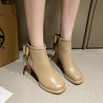 Дамски обувки Модни дамски ботуши с цип за 2023 г. Нови ботуши с пеперуда за офис и кариера Секси квадратни ботуши с високи токчета Zapatos
