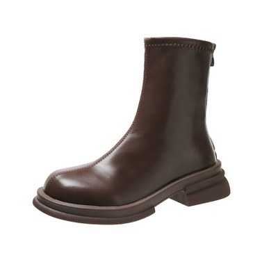 Pantofi pentru femei 2023 Cizme de dama de marca glezna Cizme moderne de dama cu platforma de cusut cu fermoar la spate varf rotund cu toc pantofi de dama