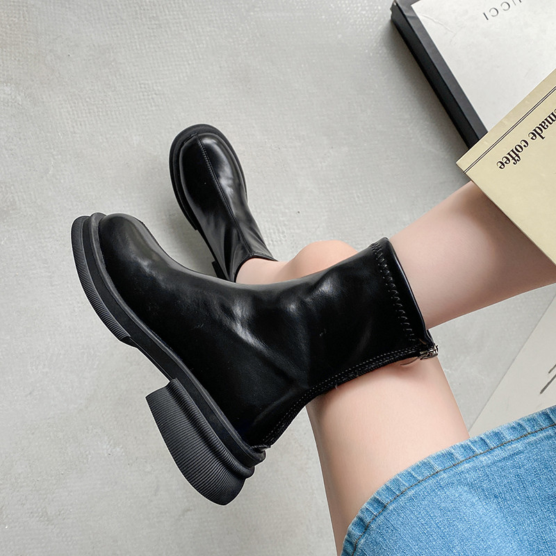 Pantofi pentru femei 2023 Cizme de dama de marca glezna Cizme moderne de dama cu platforma de cusut cu fermoar la spate varf rotund cu toc pantofi de dama