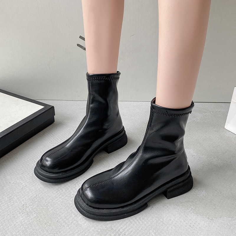 Pantofi pentru femei 2023 Cizme de dama de marca glezna Cizme moderne de dama cu platforma de cusut cu fermoar la spate varf rotund cu toc pantofi de dama