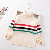 Pulover cu guler băieți Bumbac de iarnă 2023 Noi Fete Pulovere tricotate în dungi 4-10 ani Pulover Copii Bebeluși Băieți Pulover de bază Topuri