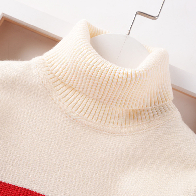 Pulover cu guler băieți Bumbac de iarnă 2023 Noi Fete Pulovere tricotate în dungi 4-10 ani Pulover Copii Bebeluși Băieți Pulover de bază Topuri