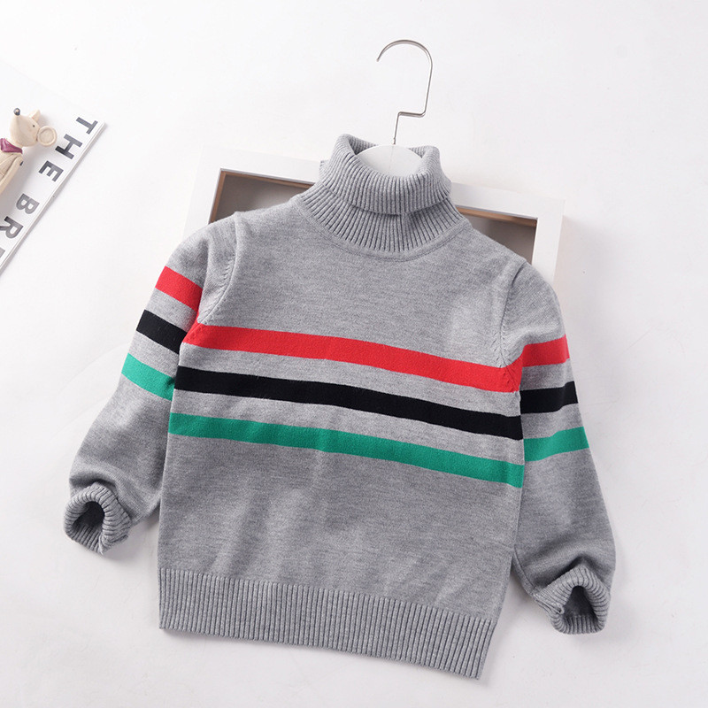 Pulover cu guler băieți Bumbac de iarnă 2023 Noi Fete Pulovere tricotate în dungi 4-10 ani Pulover Copii Bebeluși Băieți Pulover de bază Topuri