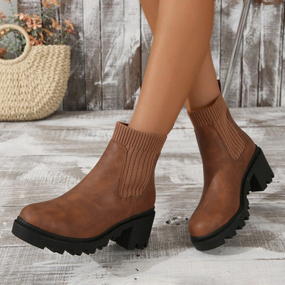 Ühevärvilised libisemiskindlad sokkisaapad Naiste paksu põhjaga saapad Moodsad poolsaapad vabaajajalatsid välistingimustes libisemisvastased Womami saapad Zapatos