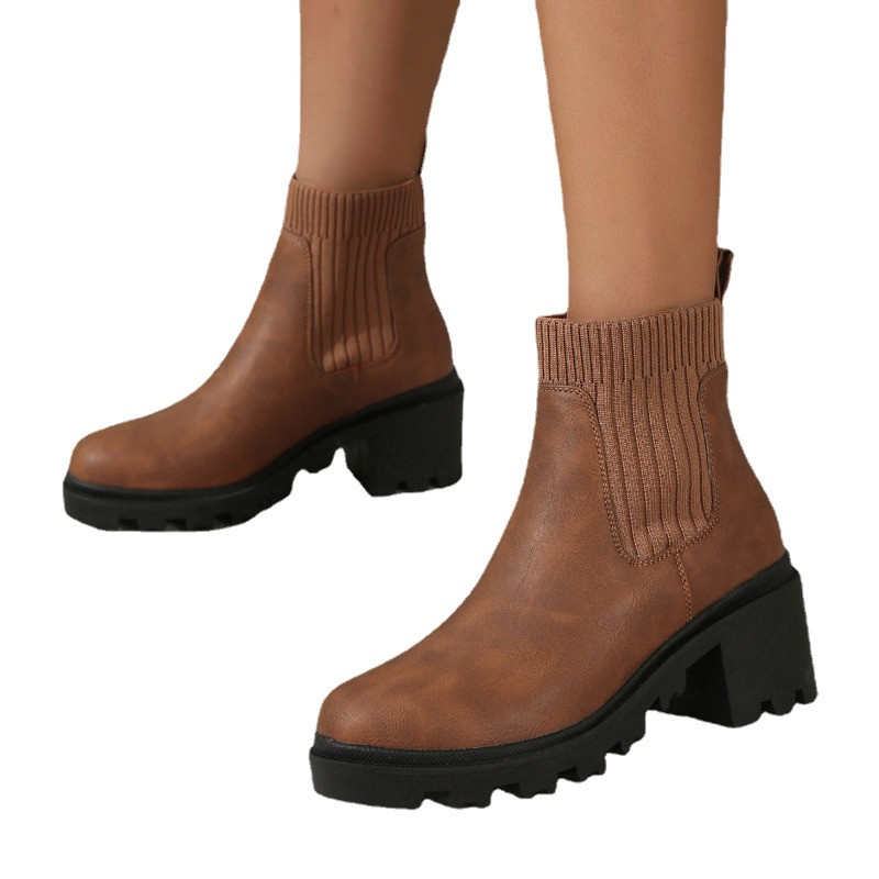 Ühevärvilised libisemiskindlad sokkisaapad Naiste paksu põhjaga saapad Moodsad poolsaapad vabaajajalatsid välistingimustes libisemisvastased Womami saapad Zapatos