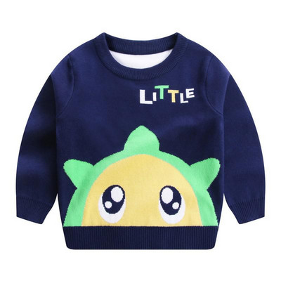 Χειμερινά ενδύματα για αγοράκια Πλεκτά πουλόβερ κινουμένων σχεδίων Space μοτίβο Μακρυμάνικο O λαιμό Χοντρό μπλε πουλόβερ μπλούζες για παιδιά 2-7 ετών