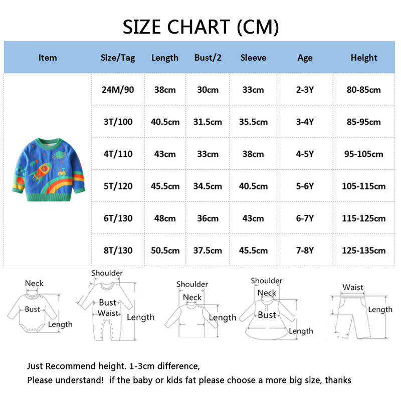 Χειμερινά ενδύματα για αγοράκια Πλεκτά πουλόβερ κινουμένων σχεδίων Space μοτίβο Μακρυμάνικο O λαιμό Χοντρό μπλε πουλόβερ μπλούζες για παιδιά 2-7 ετών