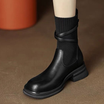 Есенни нови дамски ботуши Челси Винтидж дамски обувки на платформа Еластичен чорап с едър ток Боти до глезена за жени Botines Chelsea