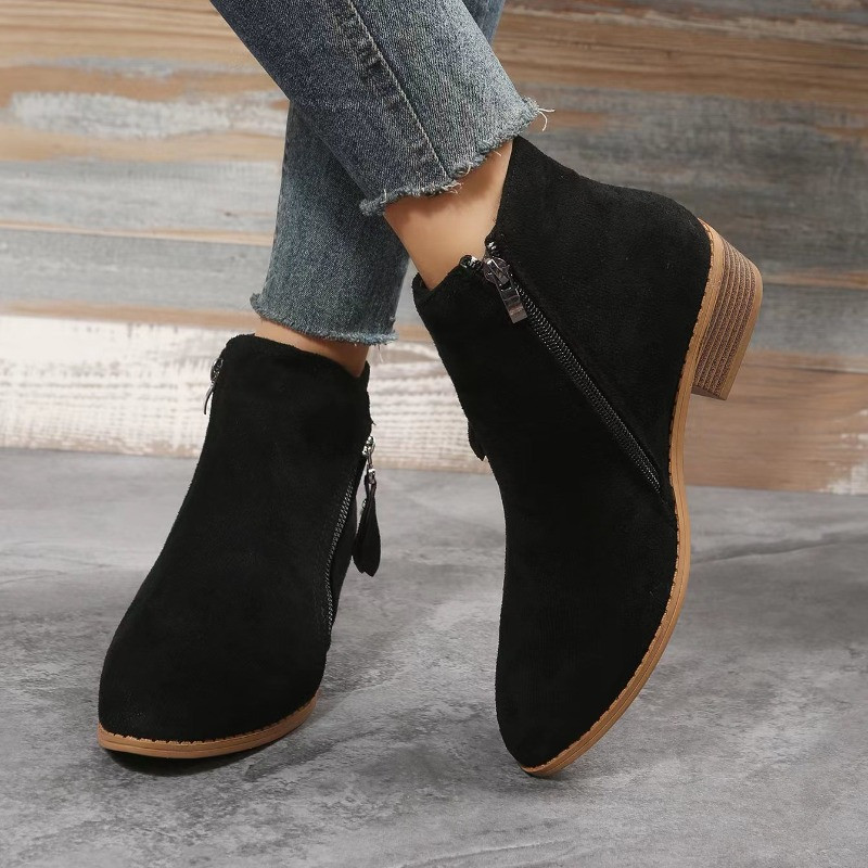 Botine de damă 2023, de primăvară, vintage, cu fermoar, cizme scurte cu toc, pentru femei, modă, cu toc gros, pantofi ocazional, pentru femei.