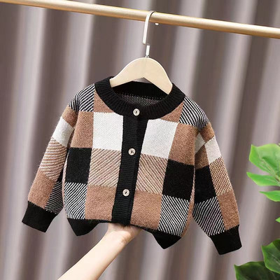 Cardigan tricotat cu buzunar din desene animate pentru copii mici, pentru băieți, fete, îmbrăcăminte de toamnă, iarnă, pulover îngroșat pentru copil, pentru haină pentru copii