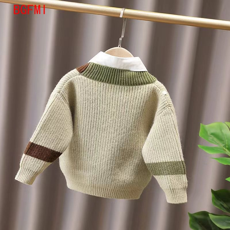 Cardigan tricotat cu buzunar din desene animate pentru copii mici, pentru băieți, fete, îmbrăcăminte de toamnă, iarnă, pulover îngroșat pentru copil, pentru haină pentru copii