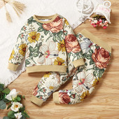 Jarné jesenné dievčenské outfity, 2-dielne súpravy, kvetinový top s dlhým rukávom + dlhý rukáv, boho módne dievčenské oblečenie, súprava 1-6 rokov