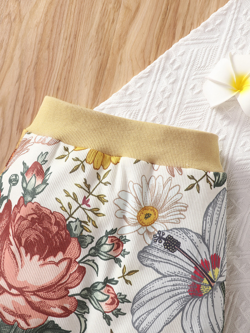 Jarné jesenné dievčenské outfity, 2-dielne súpravy, kvetinový top s dlhým rukávom + dlhý rukáv, boho módne dievčenské oblečenie, súprava 1-6 rokov