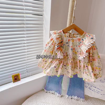 Tüdrukute rõivakomplektid Sügiskevadine pikkade varrukatega särk+teksad Väikelaste Tüdrukute riided Mood Lasteriided Tüdrukute Ülikonnad Lastele 2tk