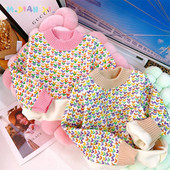 Tüdrukute plüüsis kampsun 2023, uus sügis- ja talvine armastustrükiga laste alumine välismaise stiiliga tüdrukute pulloveriga kootud kampsun