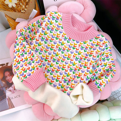 Tüdrukute plüüsis kampsun 2023, uus sügis- ja talvine armastustrükiga laste alumine välismaise stiiliga tüdrukute pulloveriga kootud kampsun