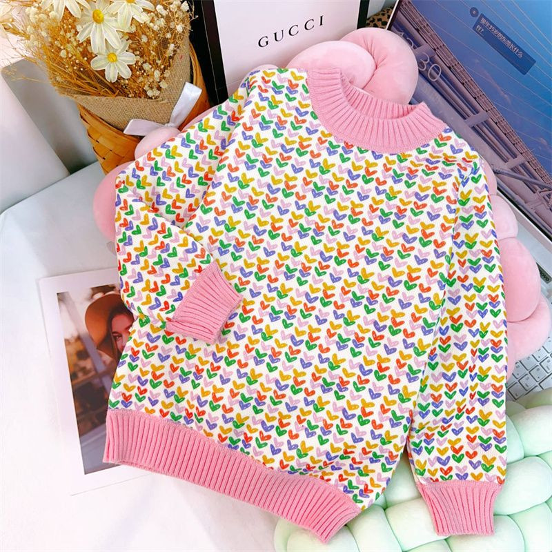 Tüdrukute plüüsis kampsun 2023, uus sügis- ja talvine armastustrükiga laste alumine välismaise stiiliga tüdrukute pulloveriga kootud kampsun