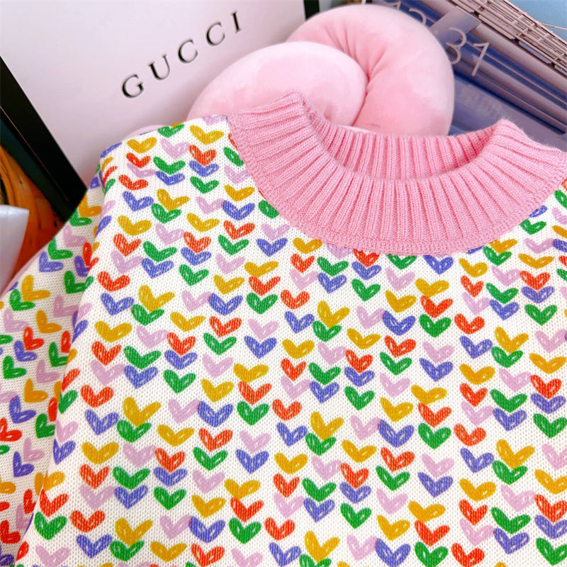 Tüdrukute plüüsis kampsun 2023, uus sügis- ja talvine armastustrükiga laste alumine välismaise stiiliga tüdrukute pulloveriga kootud kampsun