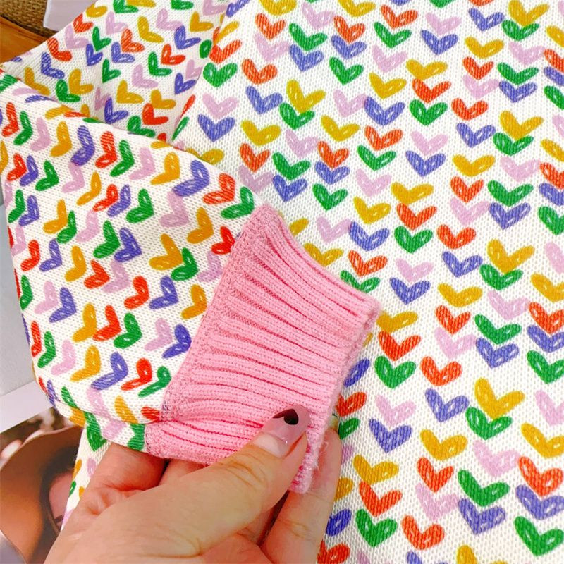 Tüdrukute plüüsis kampsun 2023, uus sügis- ja talvine armastustrükiga laste alumine välismaise stiiliga tüdrukute pulloveriga kootud kampsun