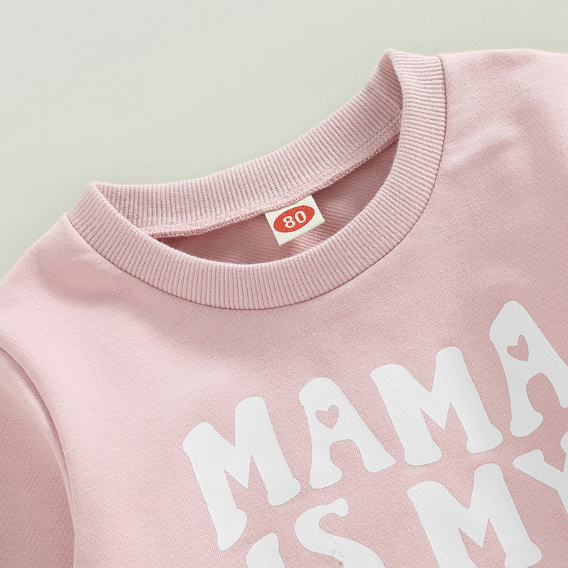 2 buc. haine pentru fetiță ținute de primăvară roz cu mâneci lungi cu imprimeu cu litere, pulover, top + set de pantaloni evazați cu flori