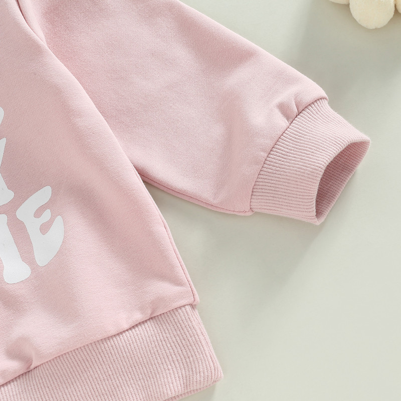 2 buc. haine pentru fetiță ținute de primăvară roz cu mâneci lungi cu imprimeu cu litere, pulover, top + set de pantaloni evazați cu flori