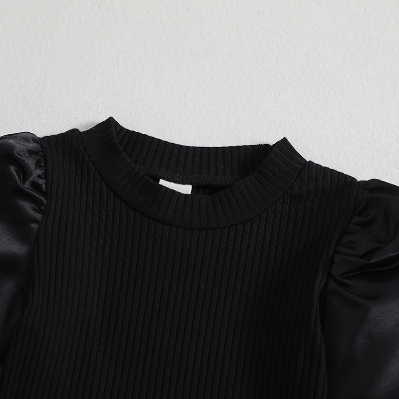 Divat kisgyermek lányok ruhák tavaszi őszi ruhák hosszú lámpás ujjú bordás kötött felsők + kockás szoknya 2 DB készlet