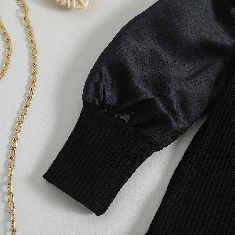 Divat kisgyermek lányok ruhák tavaszi őszi ruhák hosszú lámpás ujjú bordás kötött felsők + kockás szoknya 2 DB készlet