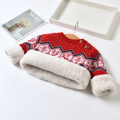 MILANCEL Pulover de Crăciun Ren Haine tricotate pentru bebeluși Pulover pentru sugari Căptușeală de blană Pulovere