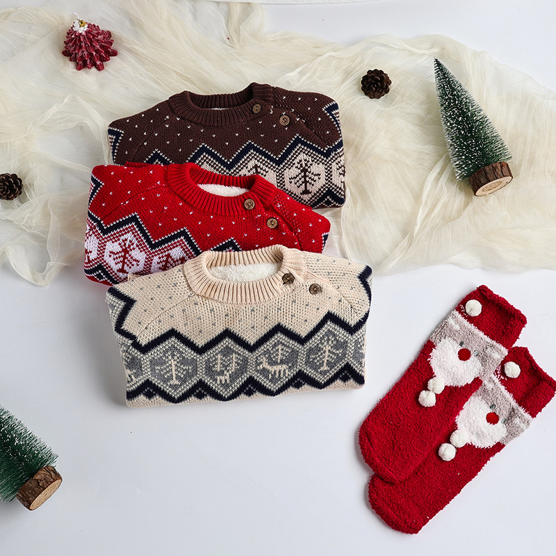 MILANCEL Pulover de Crăciun Ren Haine tricotate pentru bebeluși Pulover pentru sugari Căptușeală de blană Pulovere