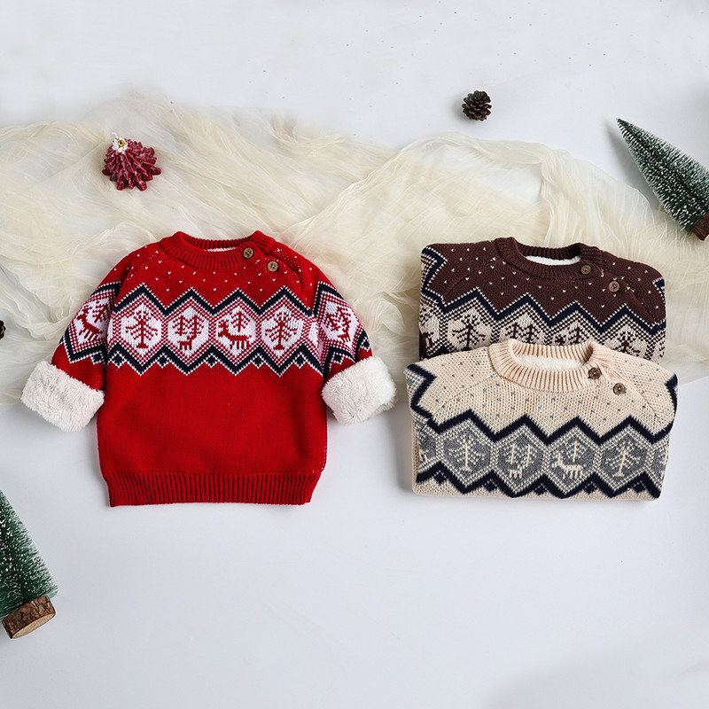 MILANCEL Pulover de Crăciun Ren Haine tricotate pentru bebeluși Pulover pentru sugari Căptușeală de blană Pulovere